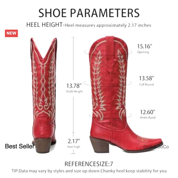 Embroidered Western Knee High Boots Pointed Toe Chunky Heel Cowgirl Tall Boots - Picture 4 of 7